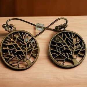 Elegant Tree of Life Earrings in Antique Gold Tone